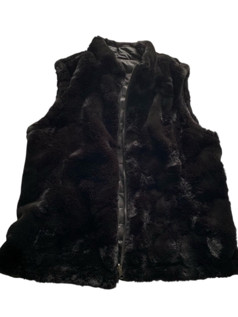 Black Reversible Faux Fur Furry Sleeveless Vest